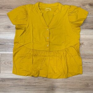 AnyBody Flutter Sleeve Knit & Woven Henley Top 1x